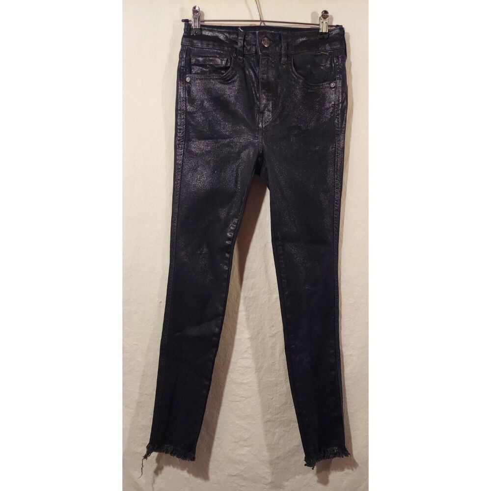 Free People "We The Free" High-Rise Coated Black Skinny Jeans